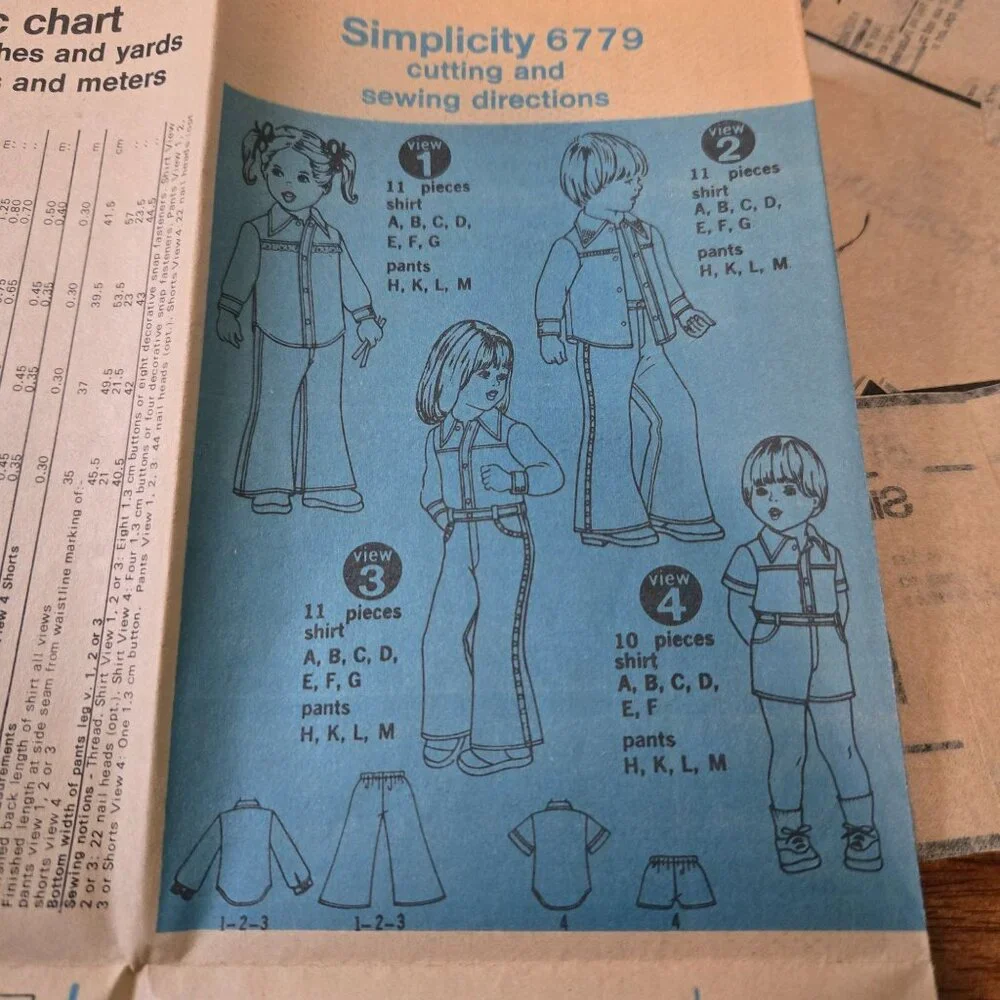 Simplicity 6779 Vintage Sewing Pattern70s Toddler's Bell-Bottoms, Shorts & Shirt